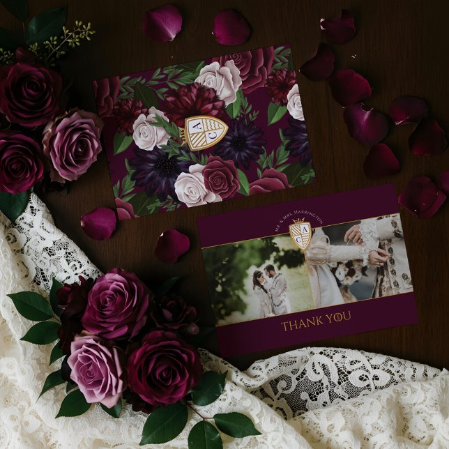 Royal Muse Mittelalterliche Fantasy Shield Blumenh Dankeskarte (Royal Muse Medieval Fantasy Shield Floral Wedding Thank You Card)