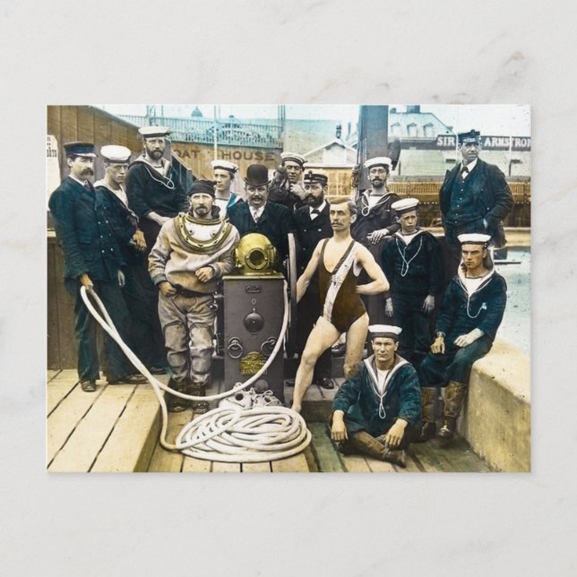 Royal Naval Exhibition 1891 Vintager Hardhat Diver Postkarte (Vorderseite)