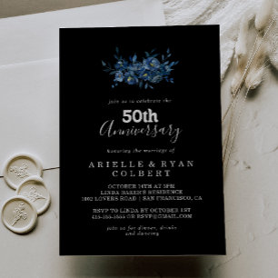 Royal Navy Blaues Blumenmuster zur 50. Hochzeitsta Einladung