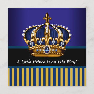 Royal Navy Blue Black Gold Prince Baby Boy Dusche Einladung