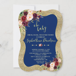Royal Navy Blue Blush Floral Gold BABY SHOWER Einladung