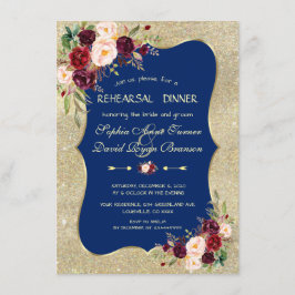 Royal Navy Blue Blush Floral Gold Probe Dinner Einladung