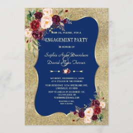 Royal Navy Blue Blush Floral Gold Verlobung Einladung