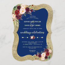 Royal Navy Blue Burgundy Floral Gold Wedding