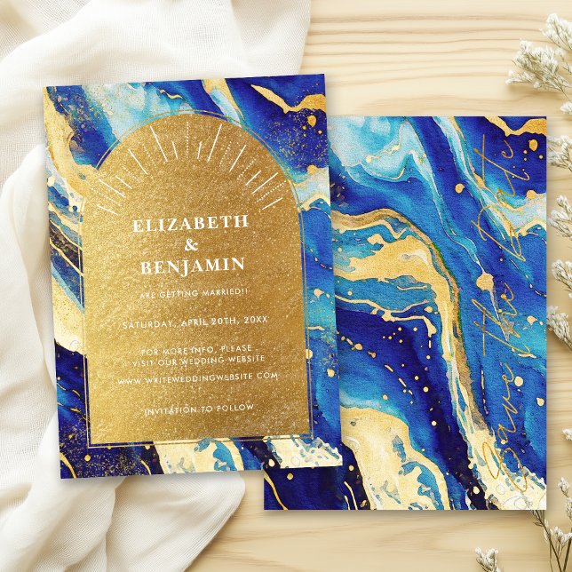 Royal Navy Blue Gold Arch Wedding Save the Date (Von Creator hochgeladen)