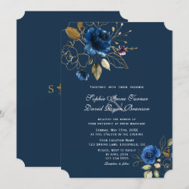 Royal Navy Blue Gold Blume Hochzeit Einladung