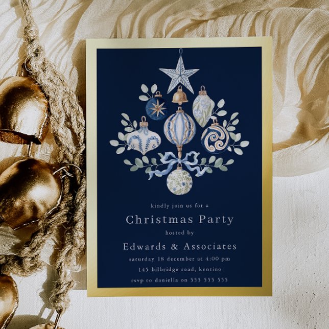 Royal Navy Blue & Gold Border Christmas Party Folieneinladung (Von Creator hochgeladen)