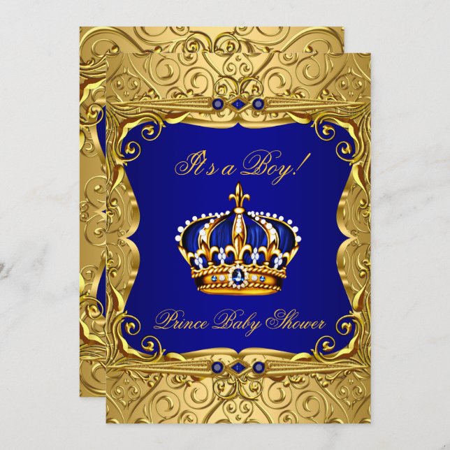 Royal Navy Blue Gold Crown Baby Dusche Einladung (Vorne/Hinten)
