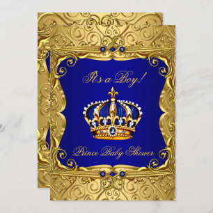 Royal Navy Blue Gold Crown Baby Dusche Einladung