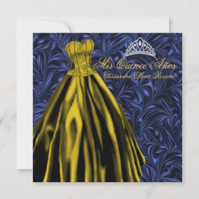 Royal Navy Blue Gold Dress Blue Gold Quinceanera Einladung (Vorderseite)