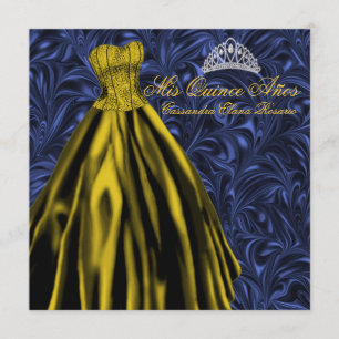 Royal Navy Blue Gold Dress Blue Gold Quinceanera Einladung
