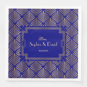 Royal Navy Blue Gold Great Gatsby Art Deco Wedding Serviette