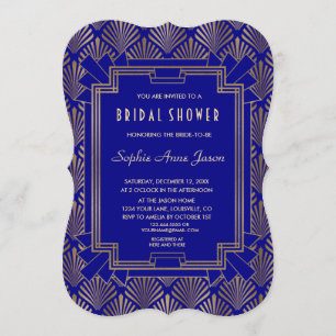 Royal Navy Blue Gold Great Gatsby Brautparty Einladung