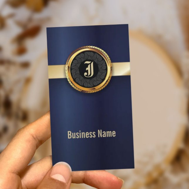 Royal Navy Blue & Gold Label Business Card Visitenkarte (Von Creator hochgeladen)