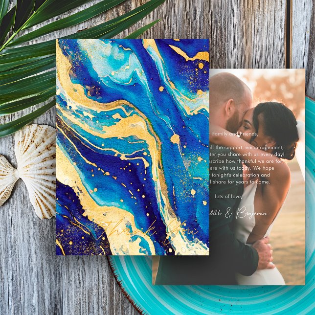 Royal Navy Blue Gold Personalisiertes Foto Hochzei Dankeskarte (Von Creator hochgeladen)