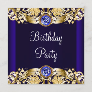 Royal Navy Blue Gold Womans Birthday Party Einladung