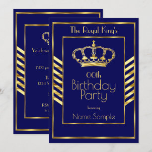 Royal Navy Blue King Man Birthday Party Gold Crown Einladung