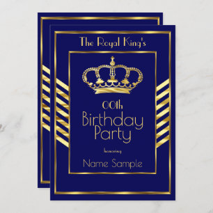 Royal Navy Blue King Man Birthday Party Gold Crown Einladung