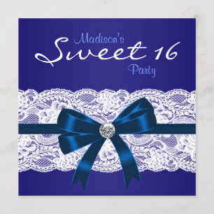 Royal Navy Blue Lace Blue Sweet 16 Party Einladung