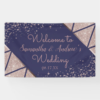 Royal Navy Blue Rose Gold Confetti Glitzer Wedding Banner