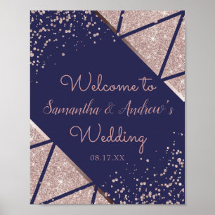Royal Navy Blue Rose Gold Confetti Glitzer Wedding Poster