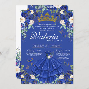 Royal Navy Blue Rosen Butterfly Princess Birthday Einladung
