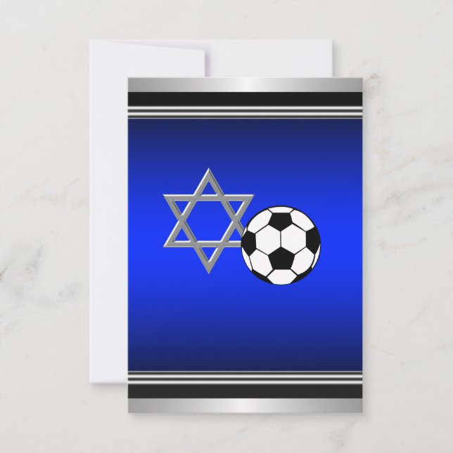 Royal Navy Blue Soccer Thema Bar Mitzvah Karte (Vorderseite)