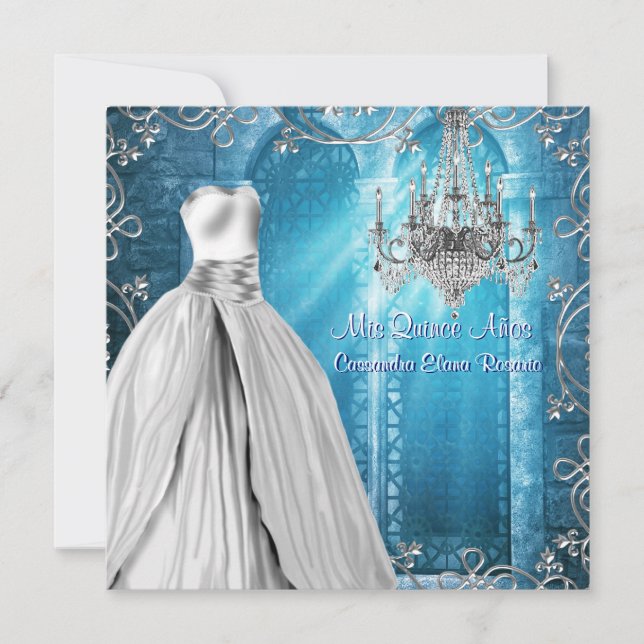 Royal Navy Blue White Quinceanera Einladung (Vorderseite)