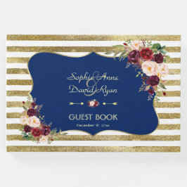 Royal Navy Blush Bloral Gold Hochzeit Gästebuch
