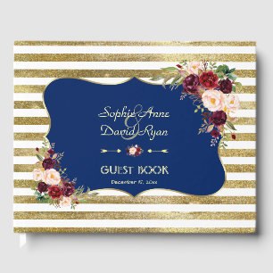 Royal Navy Blush Bloral Gold Hochzeit Gästebuch