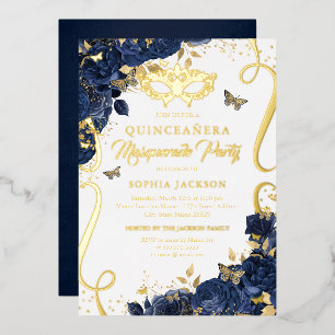 Royal Navy Maskenball Schmetterling Quinceanera Folieneinladung