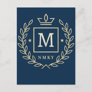 "Royal NMKY Emblem – Monogram M Crest Design" Feiertagspostkarte