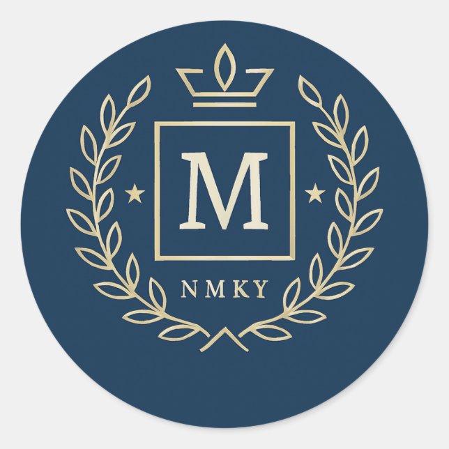"Royal NMKY Emblem – Monogram M Crest Design" Runder Aufkleber (Vorderseite)