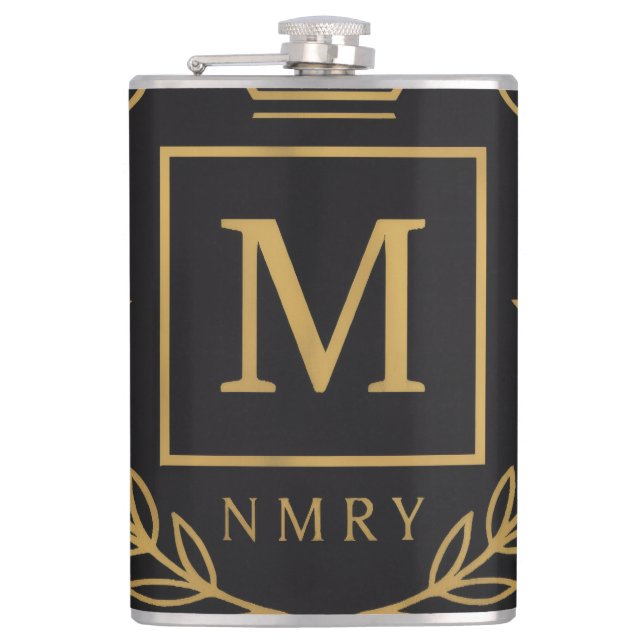 "Royal NMKY-Emblem – Monogramm-M-Wappen-Design" Flachmann (Vorderseite)