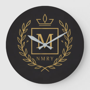 "Royal NMKY-Emblem – Monogramm-M-Wappen-Design" Große Wanduhr
