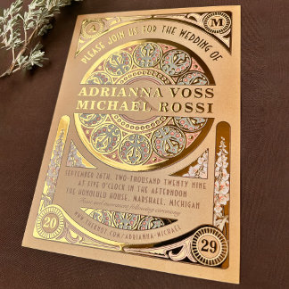 Royal Nouveau: Real Gold Foil Wedding Einladung