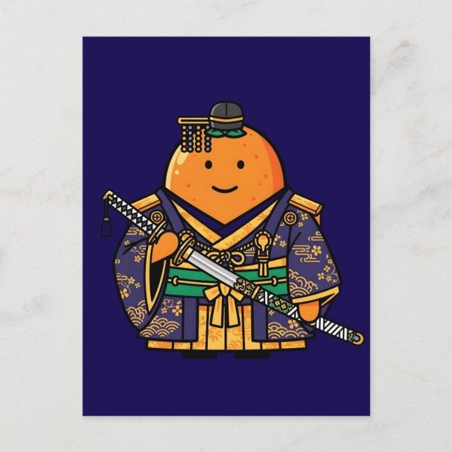 Royal Orange Samurai Officer Japanese Kimono Postkarte (Vorderseite)