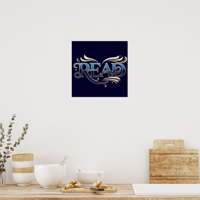 Royal Ornate Blue & Gold "READ" Masterpiece Poster (Küche)