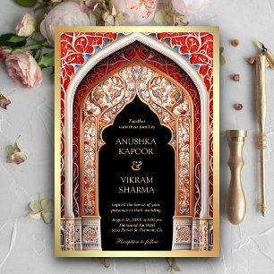 Royal Palace Red Arch Foto Black Indian Wedding Einladung