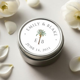 Royal Palm Logo Elegant Tropical Monogram Wedding Runder Aufkleber