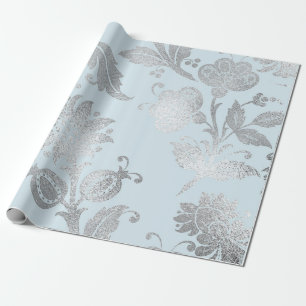 Royal Pastel Blue Silver Rose Shiny Geschenkpapier