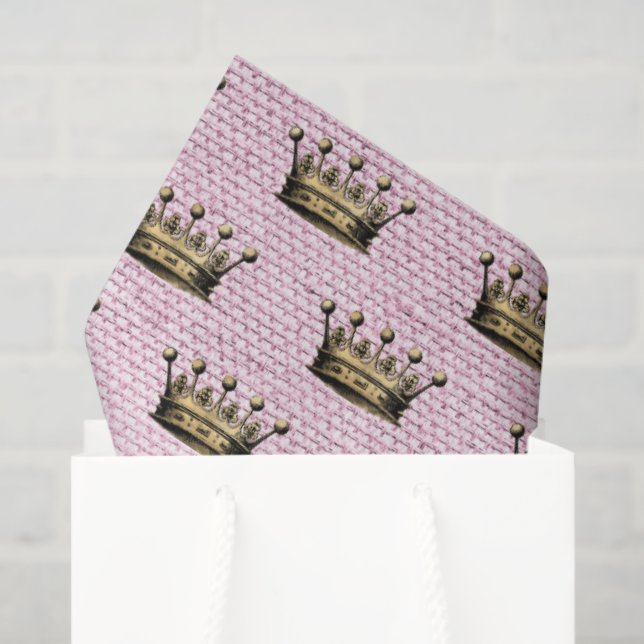 Royal Pattern Gold Kronen Pink Linen Princess Chic Seidenpapier (Geschenktüte)