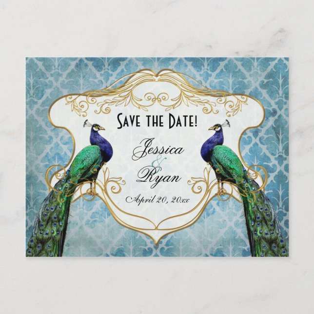 Royal Peacock Blue Save the Date Postcard Ankündigungspostkarte (Vorderseite)