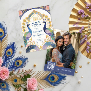 Royal Peacock Gold Arch Hochzeit QR Foto TLW26 Save The Date