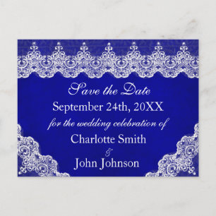 Royal Personalisiert Blue Cobalt Lace Save the Dat Ankündigungspostkarte