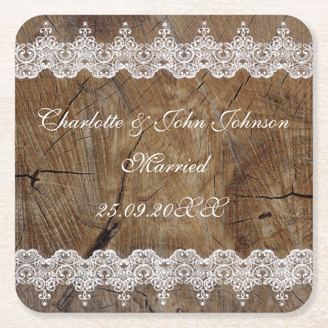 Royal Personalisiert Rustic Lace Gerettet Die Unte Rechteckiger Pappuntersetzer (Vorderseite)