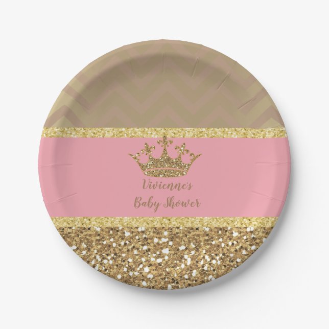 Royal Pink and gold Plate 4 Kinderdusche, Geburtst Pappteller (Vorderseite)
