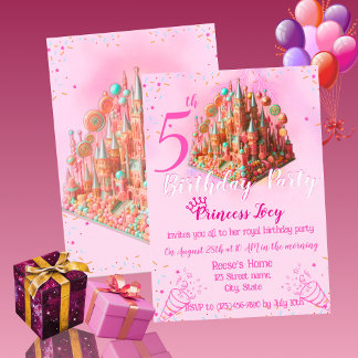 Royal Pink Candy Burg Geburtstag Einladung