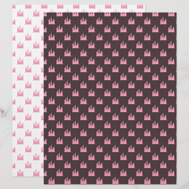Royal Pink Castle White and Brown Scrapbook Paper (Vorne/Hinten)