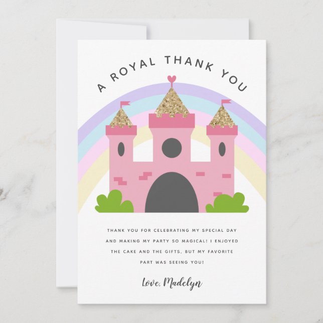 Royal Pink Gold Burg Geburtstagsparty Dankeskarte (Vorderseite)